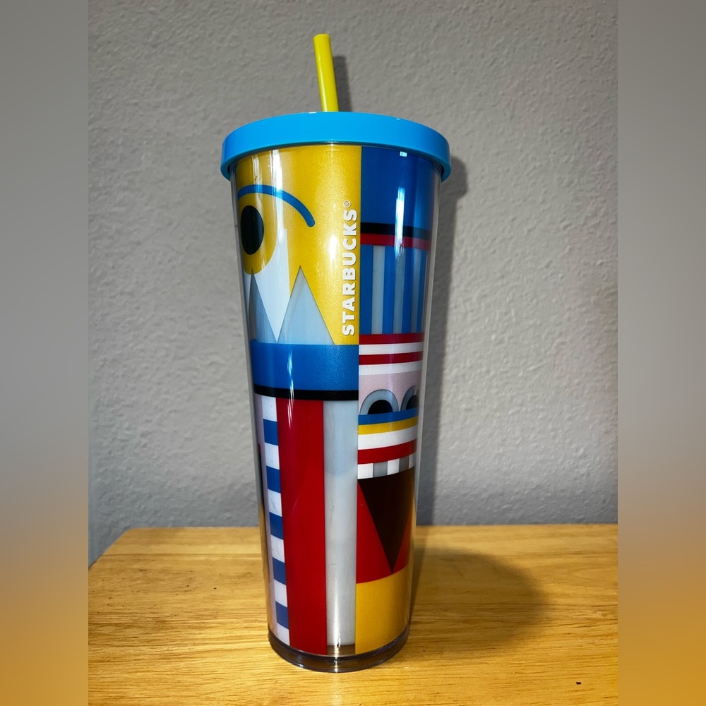 Starbucks 2020 Blue Abstract Geometric Picasso Print Cold Cup